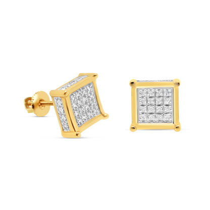 10k Gold Diamond Square Earrings 9mm .25CTW