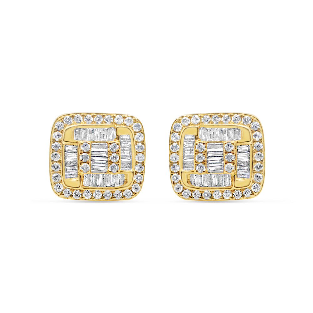 14k Gold Diamond Square Earrings 12mm .83CTW