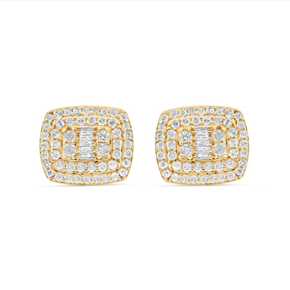 14k Gold Baguette  Diamond Square Earrings 10mm .85CTW