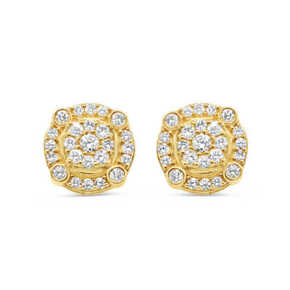 10k Gold Diamond Round Earrings 12mm .90CTW