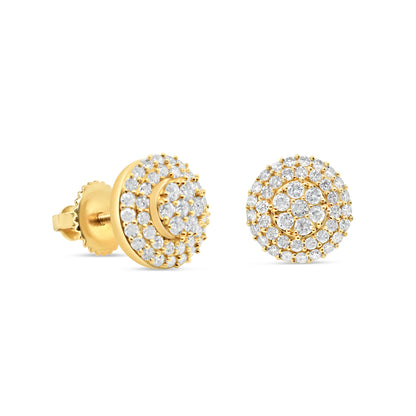 14k Gold  Diamond Round Flower  Earrings 11mm 1.22CTW