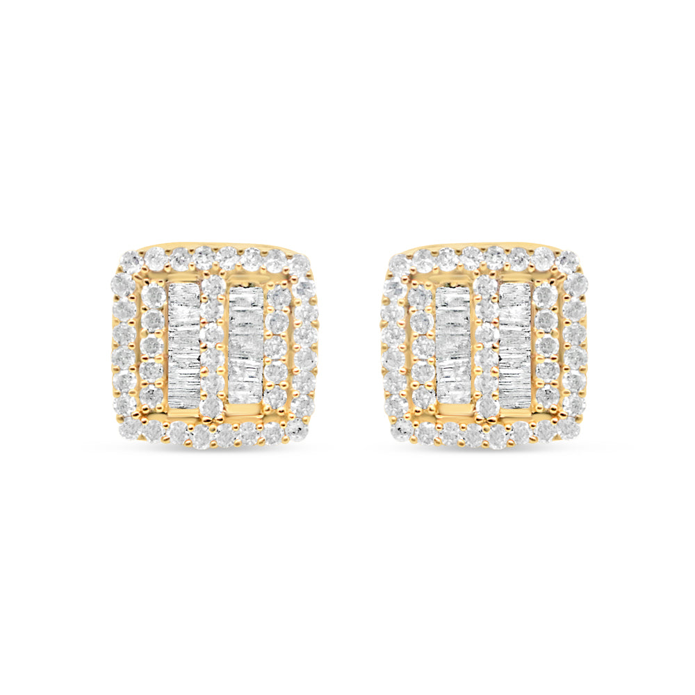 14k Gold Baguette Diamond Square Earrings 8mm .47CTW