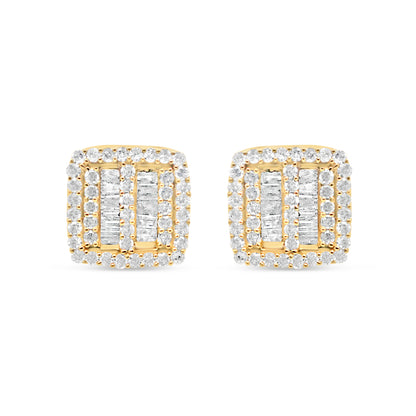 14k Gold Baguette Diamond Square Earrings 8mm .47CTW