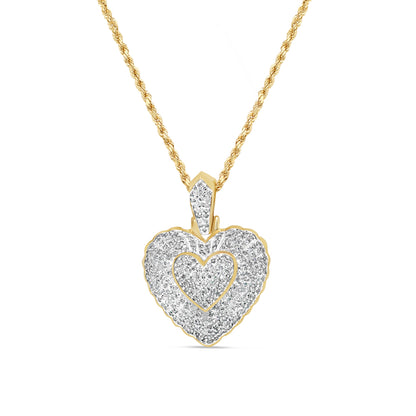 Double Heart Pendant with Necklace | 10K Yellow Gold | 21.64MM| 1.25CT