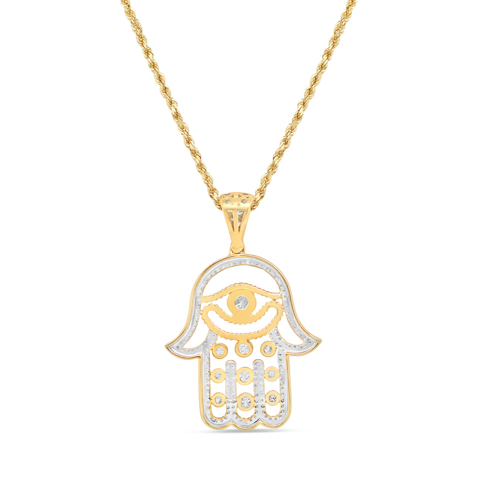 Light Weight Hamsa Pendant with Chain/Necklace | 14K Yellow Gold | 27.44MM| 1.67CT