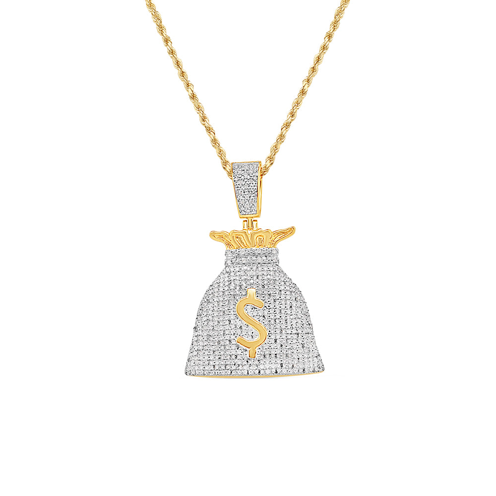 Money Bag Pendant with Necklace | 10K Yellow Gold | 27.09MM| .55CT