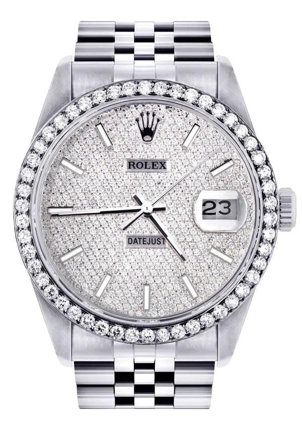 Diamond Rolex Datejust Watch 16200 | 36MM | Full Diamond Dial | Stainless Steel | Jubilee Band