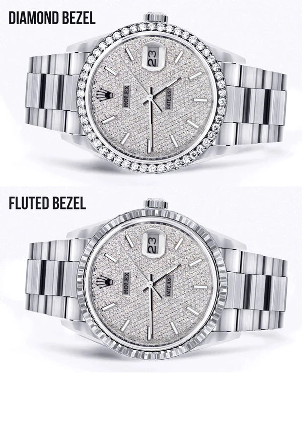 Diamond Rolex Datejust Watch 16200 | 36MM | Full Diamond Dial | Stainless Steel | Oyster Band