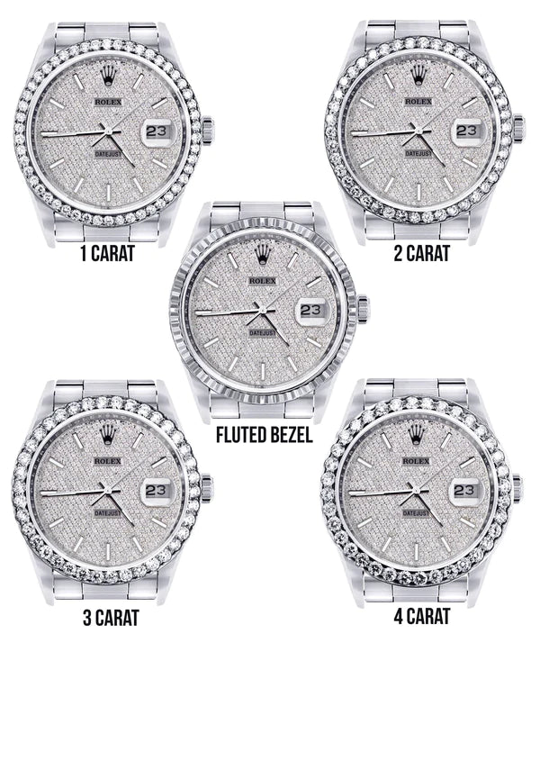 Diamond Rolex Datejust Watch 16200 | 36MM | Full Diamond Dial | Stainless Steel | Oyster Band