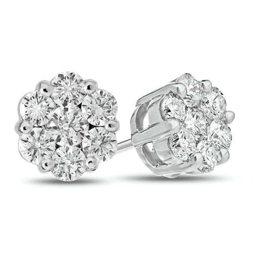 2.30ct Natural Diamond Round Flower Shape Studs Earrings 14K White Gold