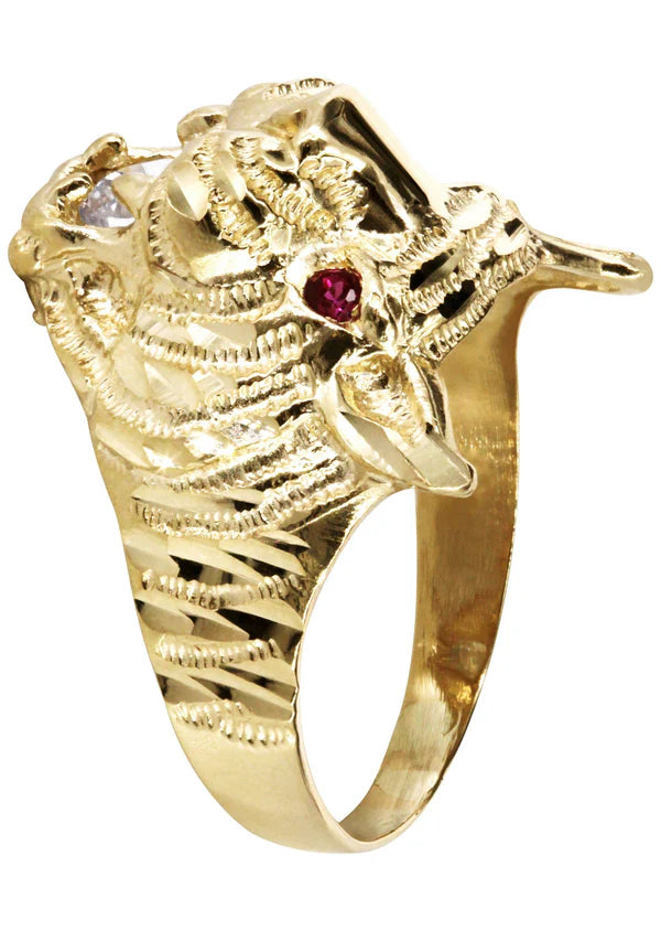 Mens Gold Tiger Face Style Ring | 10K Solid Yellow Gold