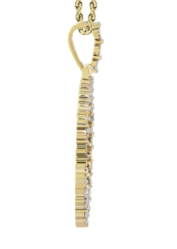 Diamond Round Picture Pendant with Necklace | 10K Yellow Solid Gold | 47.07MM | 1.50CT