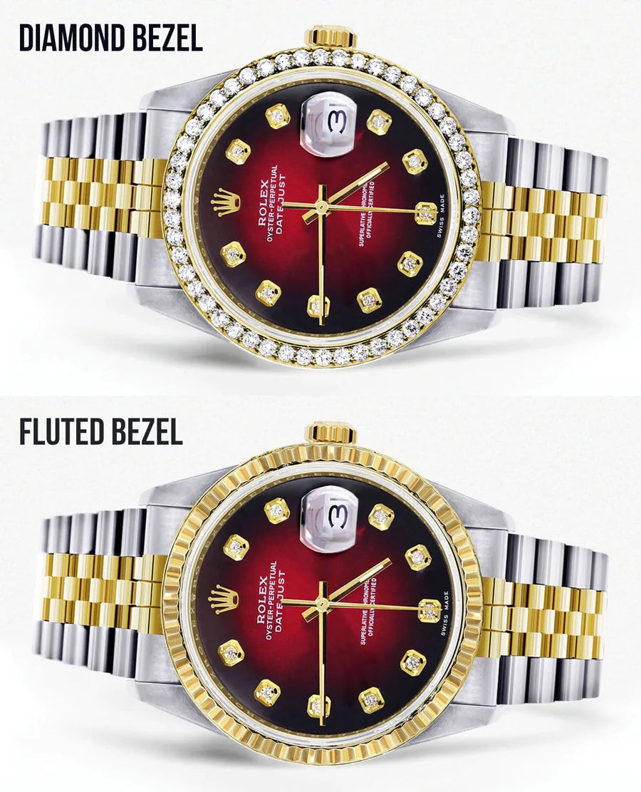 Rolex Datejust Watch 16013 for Men | 36MM | Diamond Red Dial | Jubilee Band