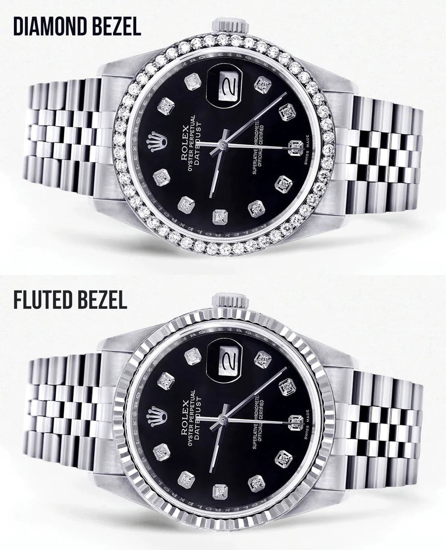 Rolex Datejust Watch 16014 for Men| 36M | Diamond Black Dial | Jubilee Band