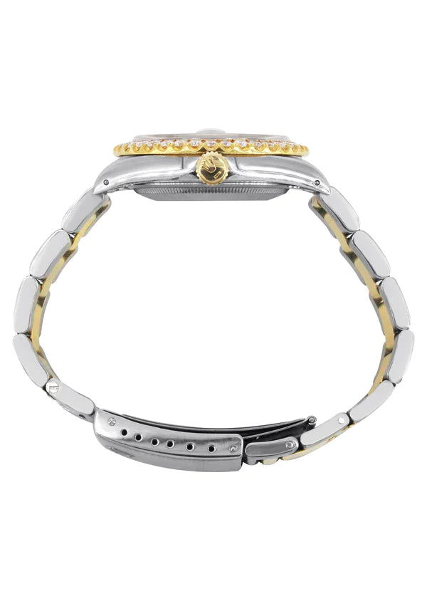 Diamond Gold Rolex Datejust Watch 16233 | 36MM | Black Arabic Full Diamond Dial | Stainless Steel | Oyster Band