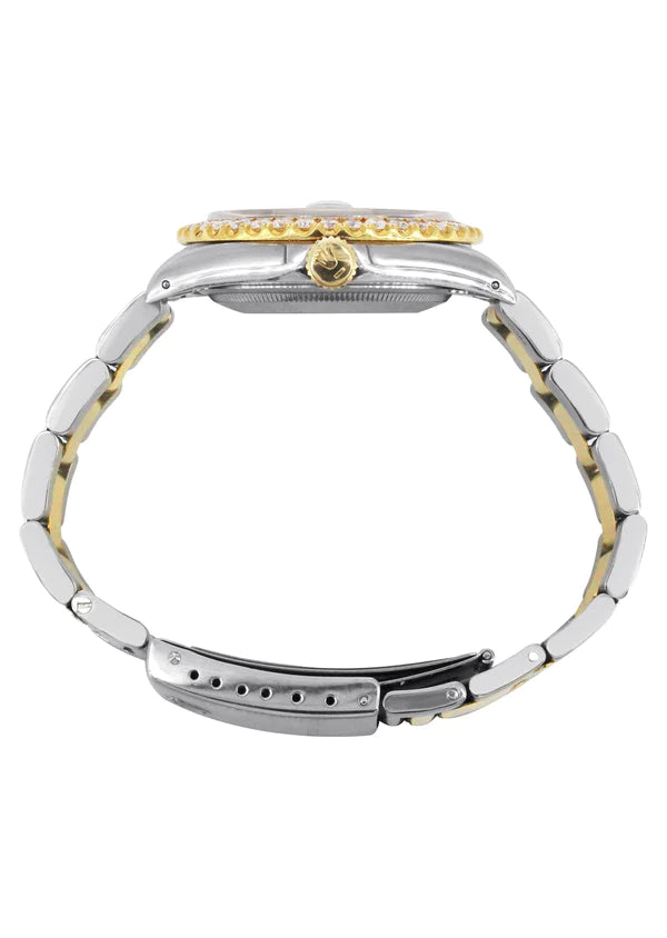 Diamond Gold Rolex Datejust Watch 16233 | 36MM | Pink Arabic Full Diamond Dial | Stainless Steel | Oyster Band