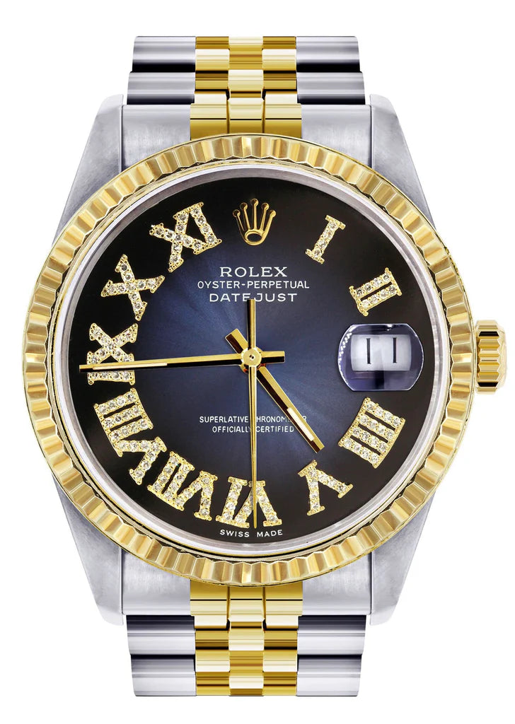 Rolex Datejust Watch 16013 for Men | 36MM | Roman Blue Diamond Dial  | Jubilee Band