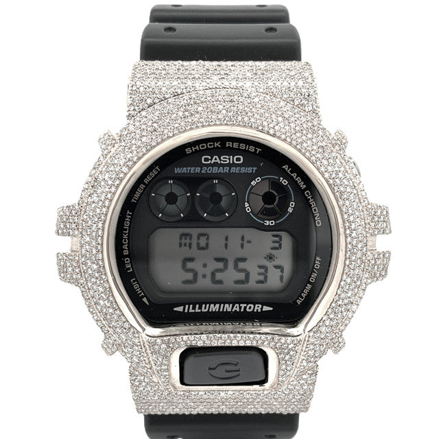 Casio G-Shock White Steel Iced Out Diamond Watch 4.60CT DW-6900