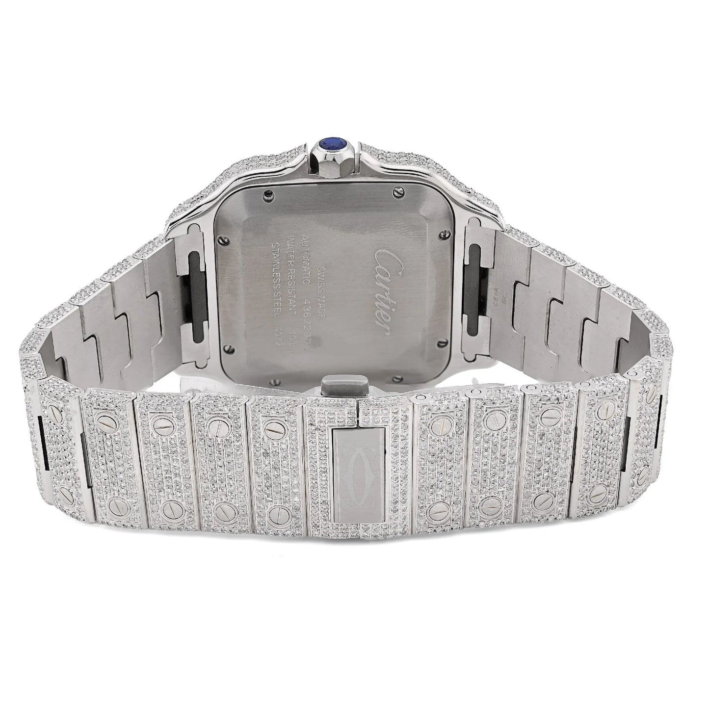 Cartier Santos White 40MM 12CTW Natural Diamond Bussdown Iced Out Mens Watch