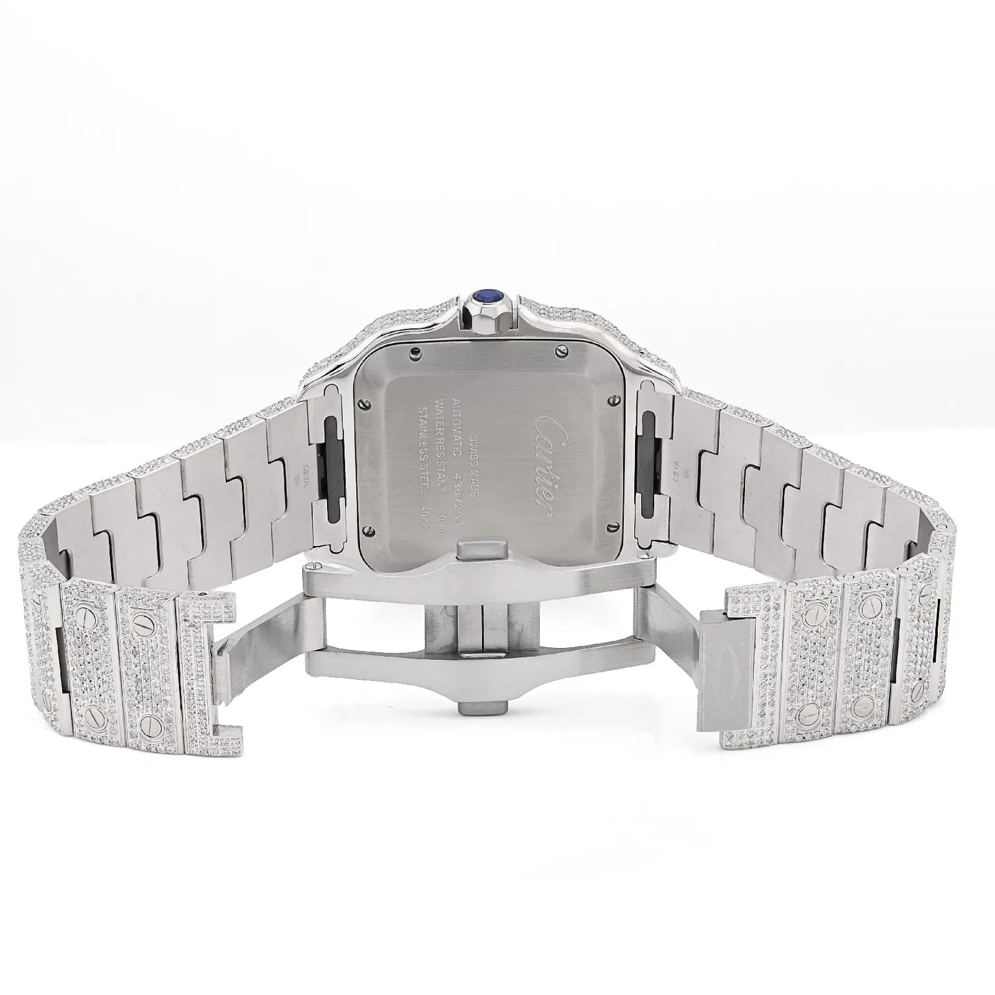 Cartier Santos White 40MM 12CTW Natural Diamond Bussdown Iced Out Mens Watch