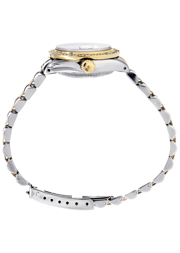 Womens Diamond Gold Rolex Watch | 1 Carat Bezel | 26Mm | Mother of Pearl Dial | Jubilee Band