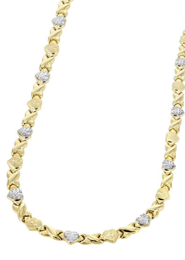 YELLOW GOLD "XO HEART" DIAMOND CUT TWO TONE NECKLACE FOR WOMEN 10K/14K