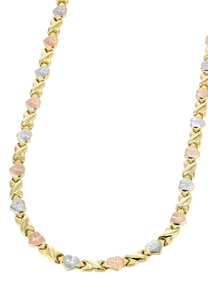 YELLOW GOLD "XO HEART" TRI-COLOR NECKLACE FOR WOMEN