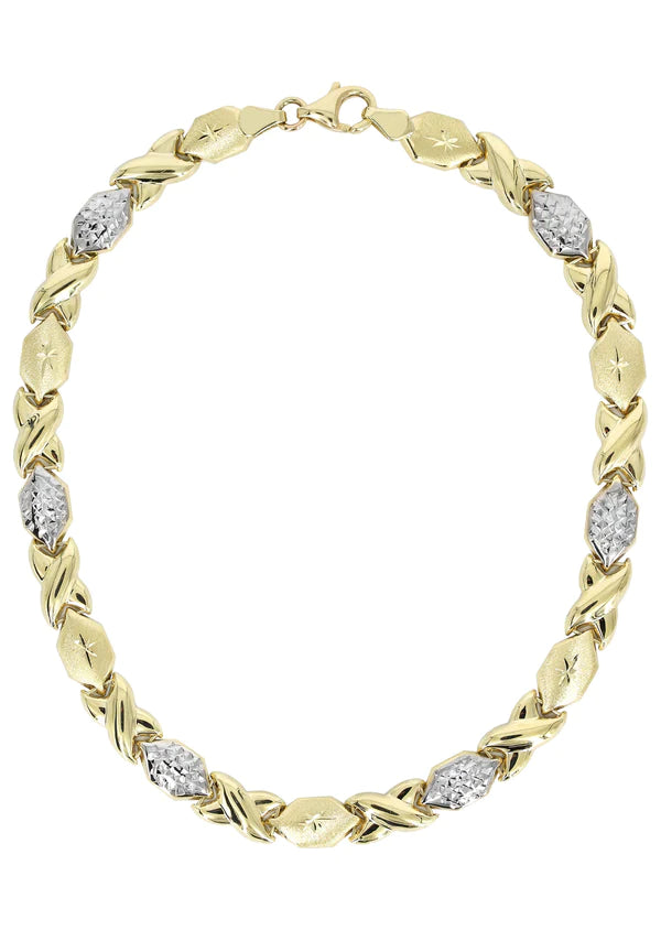YELLOW GOLD "XO" DIAMOND CUT TWO TONE NECKLACE FOR WOMEN 10K/14K
