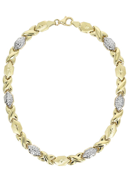 YELLOW GOLD "XO" DIAMOND CUT TWO TONE NECKLACE FOR WOMEN 10K/14K