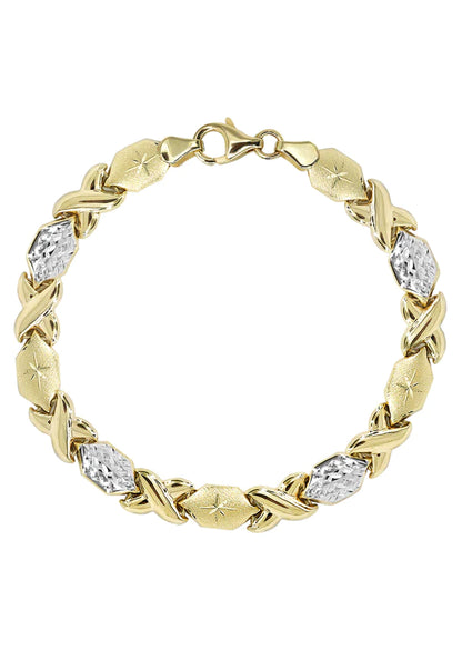 YELLOW GOLD "XO" DIAMOND CUT TWO TONE NECKLACE & BRACELET SET FOR WOMEN 10K/14K APPX 17.3 GRAMS