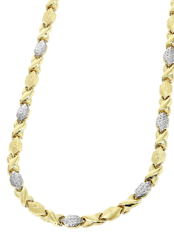 YELLOW GOLD "XO" DIAMOND CUT TWO TONE NECKLACE FOR WOMEN 10K/14K