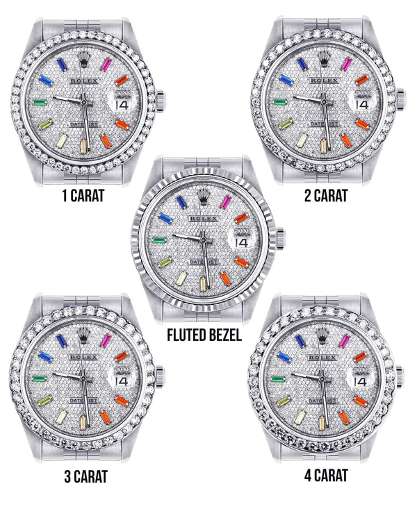 Diamond Rolex Datejust Watch 16200 | 36MM | Diamond Color Baguettes Dial | Stainless Steel | Jubilee Band