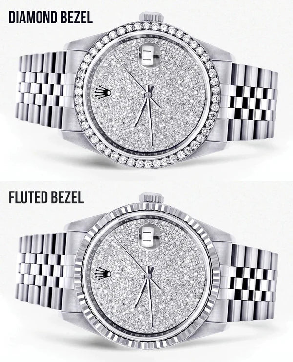 Diamond Rolex Datejust Watch 16200 | 36MM | Fully Iced Out Diamond Dial | Stainless Steel | Oyster Band