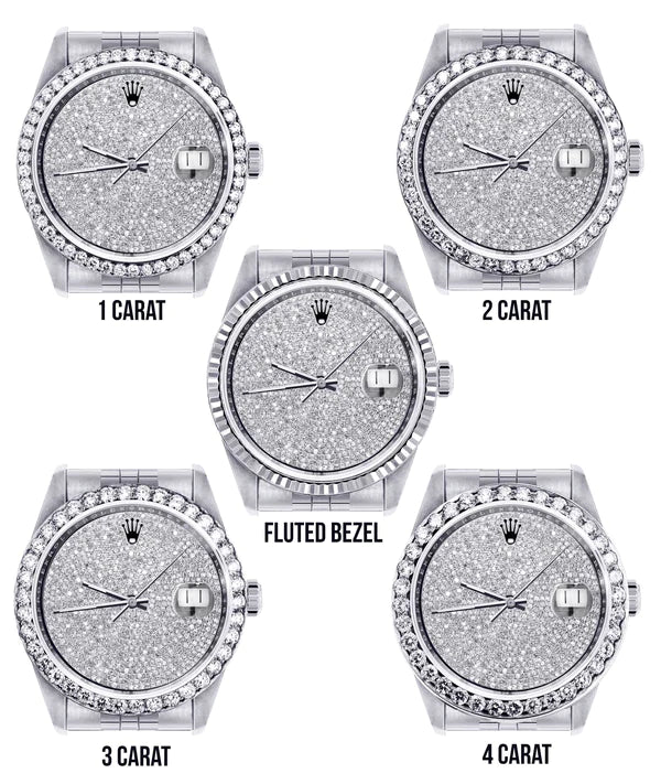 Diamond Rolex Datejust Watch 16200 | 36MM | Fully Iced Out Diamond Dial | Stainless Steel | Oyster Band