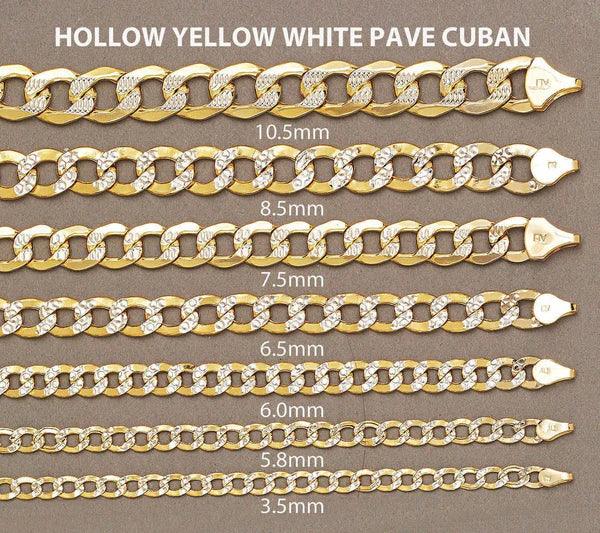 yellow hollow white pave cuban chain