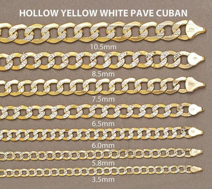 yellow hollow white pave cuban chain