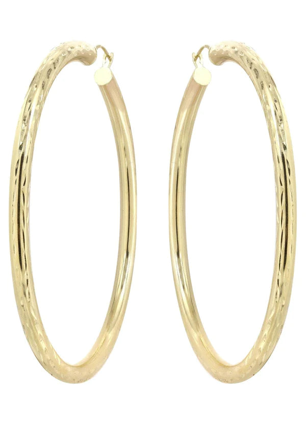 10K Gold Diamond Cut Hoop Earrings | Customizable Size