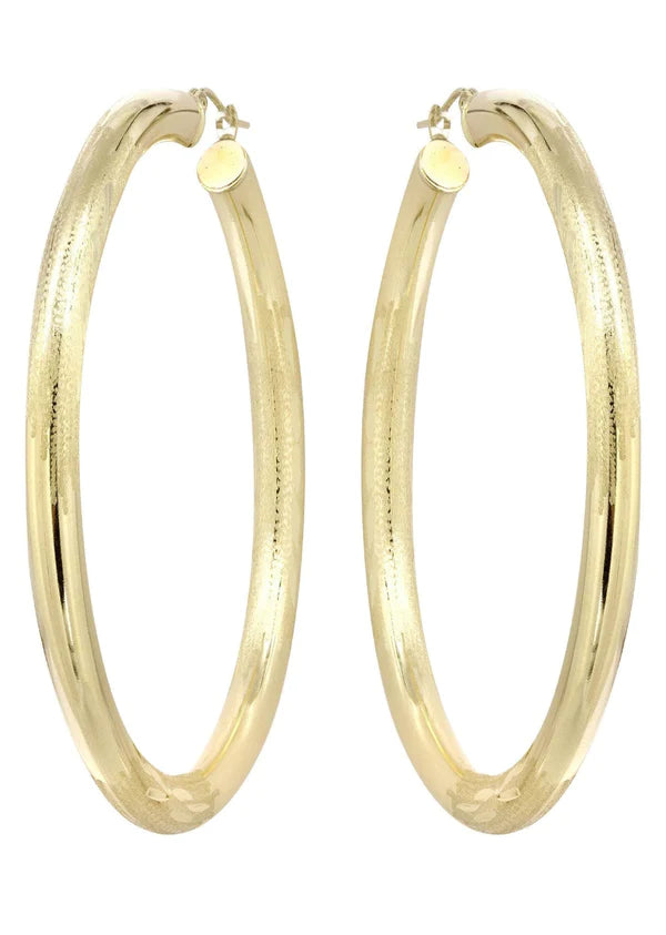 10K Gold Diamond Cut Hoop Earrings | Customizable Size