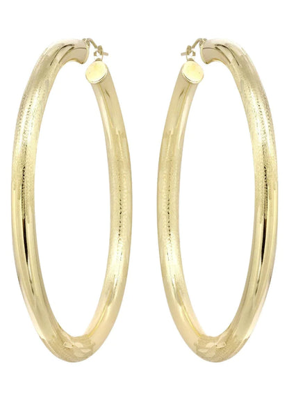 10K Gold Diamond Cut Hoop Earrings | Customizable Size