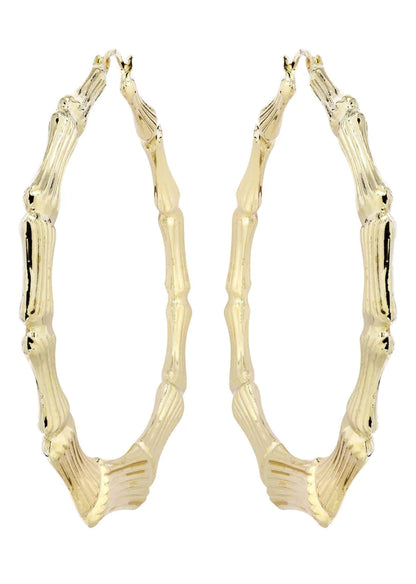 10K Gold Bamboo Hoop Earrings | Customizable Size