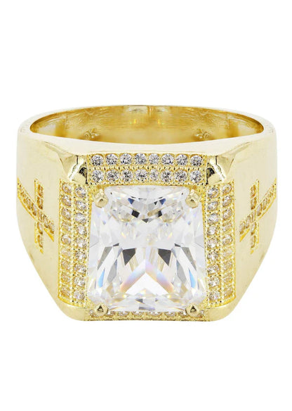 Mens Rock Crystal Ring | 10K Solid Yellow Gold | Style #4