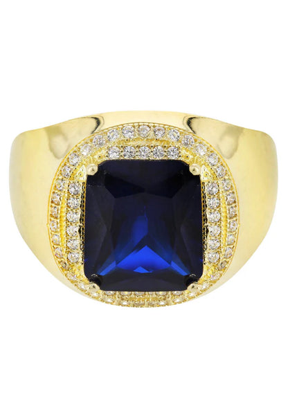 Mens Sapphire Ring | 10K Solid Yellow Gold | Style #4