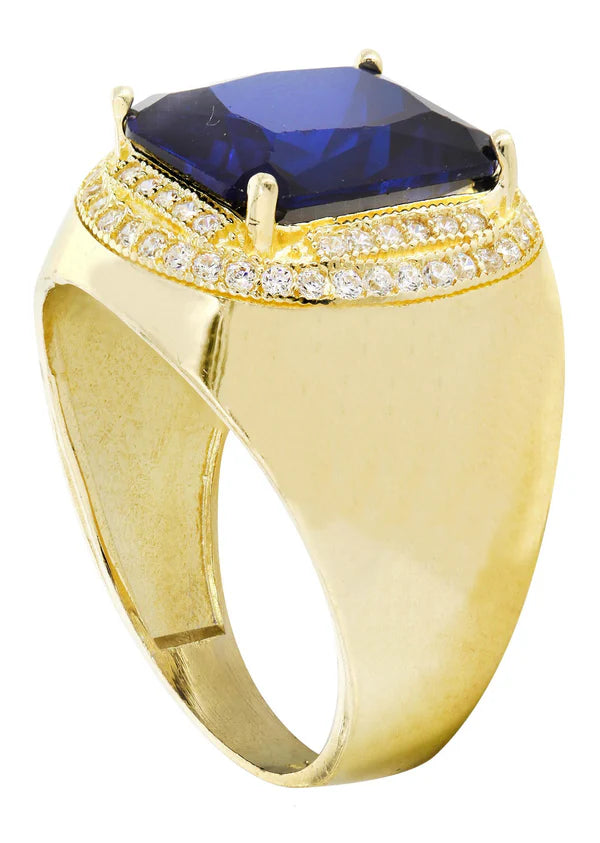 Mens Sapphire Ring | 10K Solid Yellow Gold | Style #4
