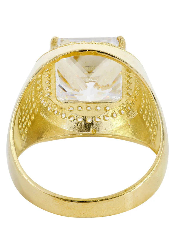 Mens Rock Crystal Ring | 10K Solid Yellow Gold | Style #13