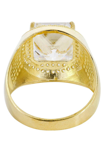 Mens Rock Crystal Ring | 10K Solid Yellow Gold | Style #13