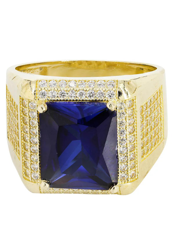Mens Sapphire Ring | 10K Solid Yellow Gold | Style #7
