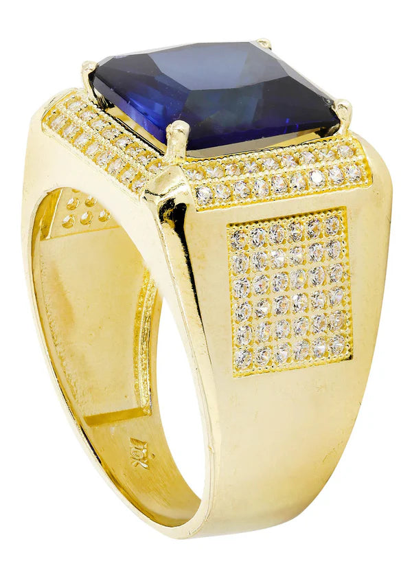 Mens Sapphire Ring | 10K Solid Yellow Gold | Style #7