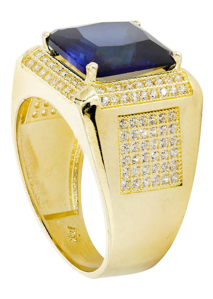 Mens Sapphire Ring | 10K Solid Yellow Gold | Style #7