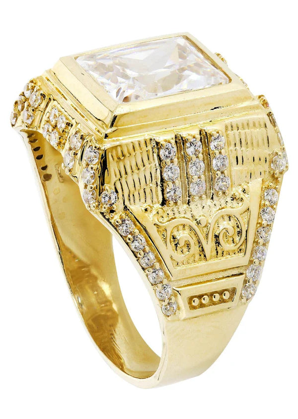 Mens Rock Crystal Ring | 10K Solid Yellow Gold