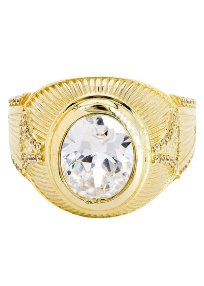 Mens Rock Crystal Ring | 10K Solid Yellow Gold | Style #14